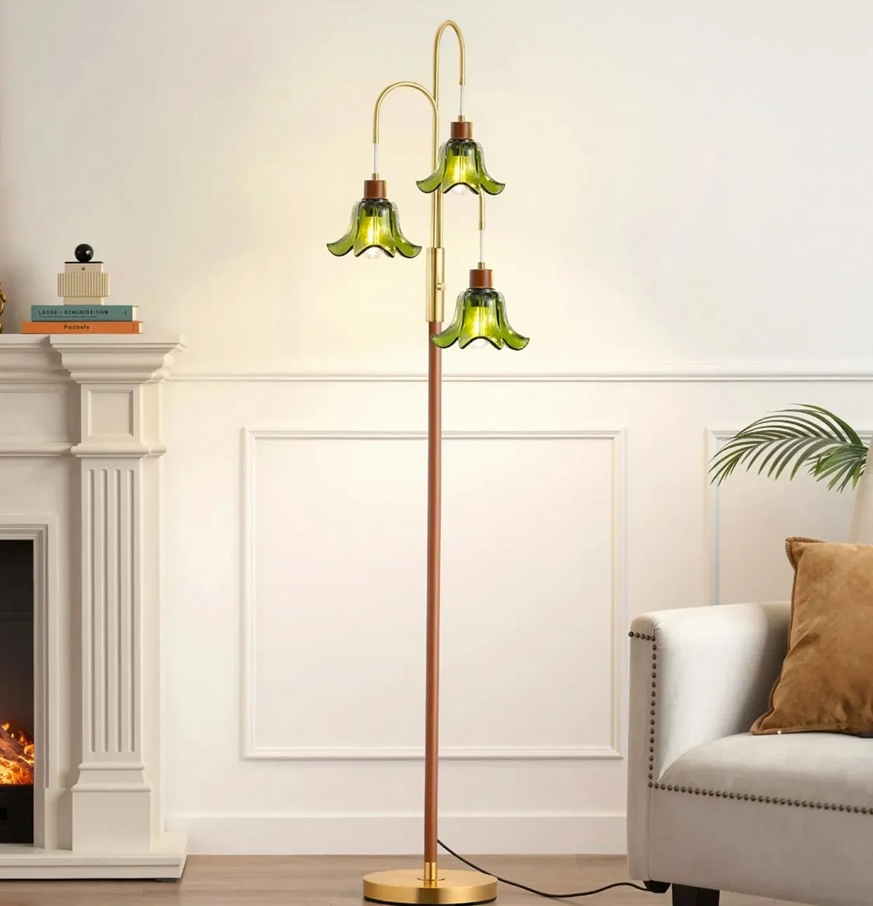 Vintage Tree Floor Lamp with Floral Glass Shades — 1